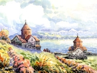 Dibujo de los monasterios del lago Sevan (Armenia) – Agencia Viajes Próximo Oriente